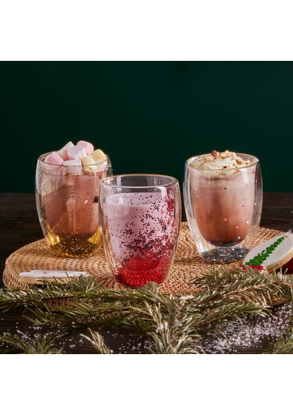 Pia Çift Cidarlı Golden Glitter Su Bardağı 350 ml fırsatları