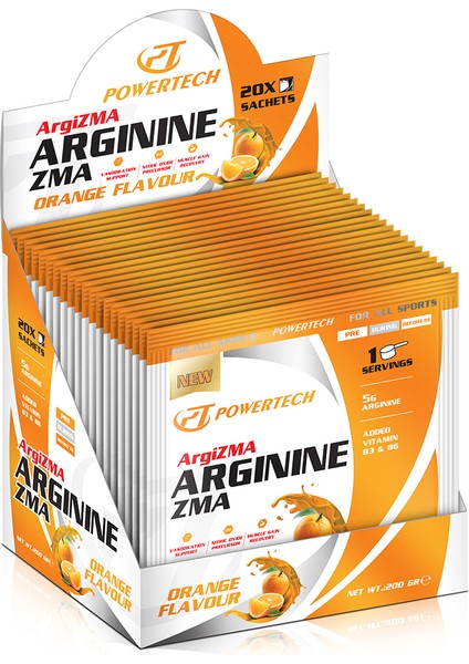 Powertech Argizmatech Arginine Zma 10 gr x 20 Sachets Portakal Aromalı