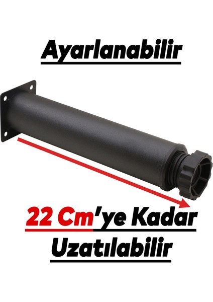 Akça Ayarlanabilir Mobilya Kanepe Koltuk Baza Yükseltme Yükseltici Ayağı Metal Ayakları 20 Cm Siyah