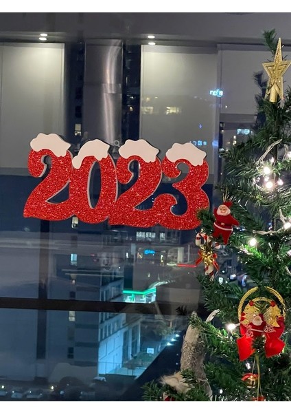 Yılbaşı Strafor Duvar Kapı Dekor Kar Efektli Simli 2023 Yazılı Dekorasyon Süs 2023 Strafor