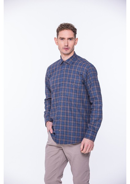 Erkek Klasik Uzun Kol Kışlık Ekoseli Oduncu Yaka Altı Düğmeli Pamuklu Hediye Kutulu Gömlek M527 - Kahverengi fiyatları