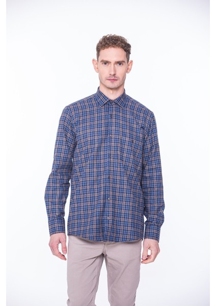 Erkek Klasik Uzun Kol Kışlık Ekoseli Oduncu Yaka Altı Düğmeli Pamuklu Hediye Kutulu Gömlek M527 - Kahverengi modelleri