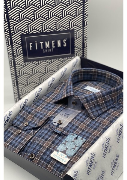 Erkek Klasik Uzun Kol Kışlık Ekoseli Oduncu Yaka Altı Düğmeli Pamuklu Hediye Kutulu Gömlek M527 - Kahverengi indirimleri