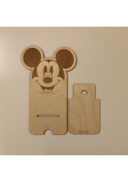 Ahşap Masaüstü Figürlü Telefon Standı dekoratif - Telefon Tutucu - Ahşap - Mickey Mouse