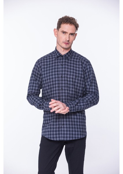 Erkek Klasik Uzun Kol Kışlık Ekoseli Oduncu Yaka Altı Düğmeli Pamuklu Hediye Kutulu Gömlek M526 - Antrasit fiyatları