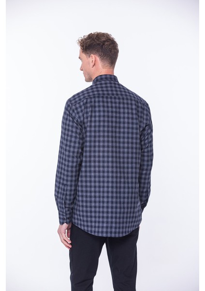 Erkek Klasik Uzun Kol Kışlık Ekoseli Oduncu Yaka Altı Düğmeli Pamuklu Hediye Kutulu Gömlek M526 - Antrasit fırsatları