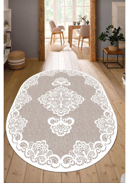 Dijital Baskılı Kaymaz Taban Yıkanabilir Oval Salon Halısı Mutfak Halısı Yolluk NDO-HK-124