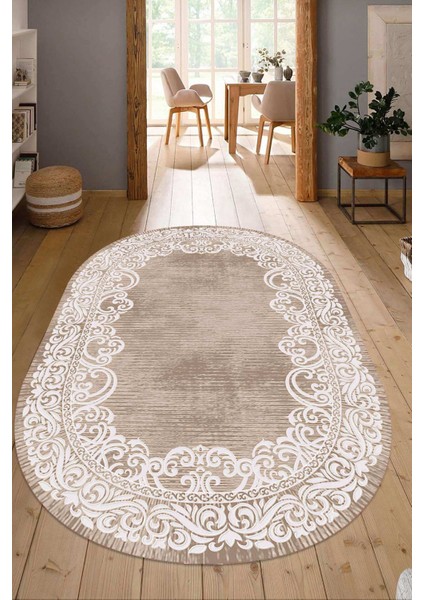 Dijital Baskılı Kaymaz Taban Yıkanabilir Oval Salon Halısı Mutfak Halısı Yolluk NDO-HK-104