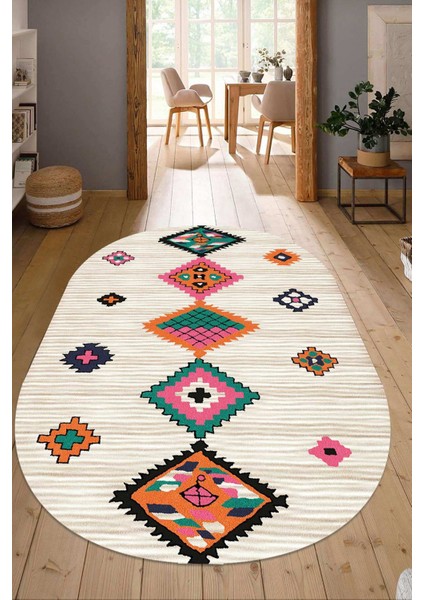 Dijital Baskılı Kaymaz Taban Yıkanabilir Oval Salon Halısı Mutfak Halısı Yolluk NDO-HK-142