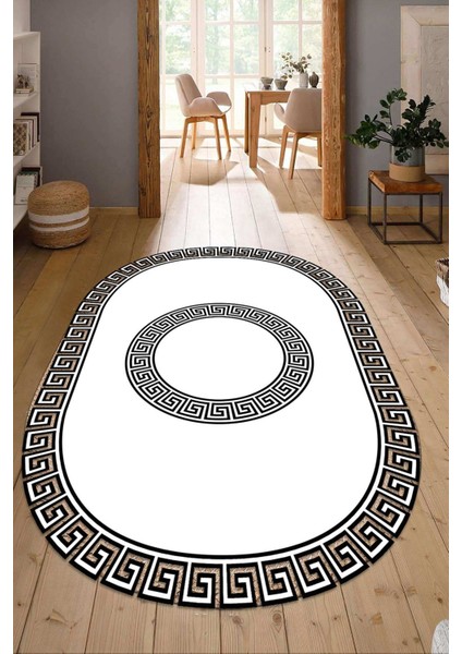 Dijital Baskılı Kaymaz Taban Yıkanabilir Oval Salon Halısı Mutfak Halısı Yolluk NDO-HS-424