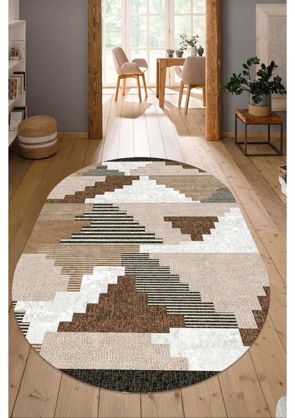 Dijital Baskılı Kaymaz Taban Yıkanabilir Oval Salon Halısı Mutfak Halısı Yolluk NDO-HT-171