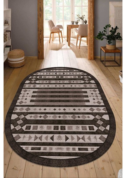 Dijital Baskılı Kaymaz Taban Yıkanabilir Oval Salon Halısı Mutfak Halısı Yolluk NDO-SD-1116