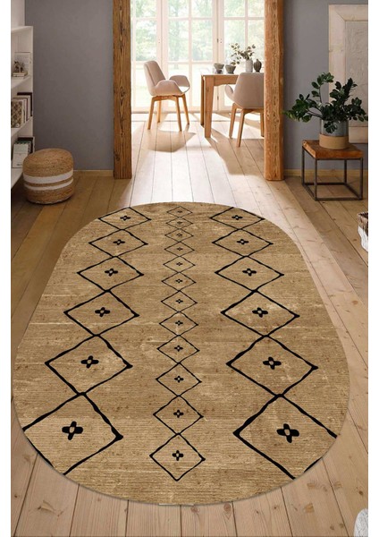 Dijital Baskılı Kaymaz Taban Yıkanabilir Oval Salon Halısı Mutfak Halısı Yolluk NDO-SD-275