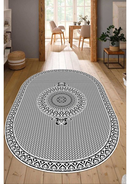 Dijital Baskılı Kaymaz Taban Yıkanabilir Oval Salon Halısı Mutfak Halısı Yolluk NDO-HS-563
