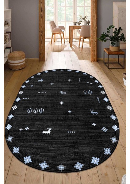 Dijital Baskılı Kaymaz Taban Yıkanabilir Oval Salon Halısı Mutfak Halısı Yolluk NDO-SD-1057