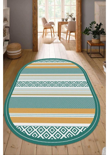 Dijital Baskılı Kaymaz Taban Yıkanabilir Oval Salon Halısı Mutfak Halısı Yolluk NDO-HT-1392