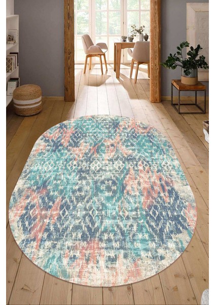 Dijital Baskılı Kaymaz Taban Yıkanabilir Oval Salon Halısı Mutfak Halısı Yolluk NDO-HT-110