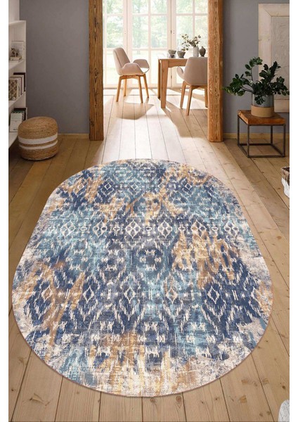 Dijital Baskılı Kaymaz Taban Yıkanabilir Oval Salon Halısı Mutfak Halısı Yolluk NDO-HT-111