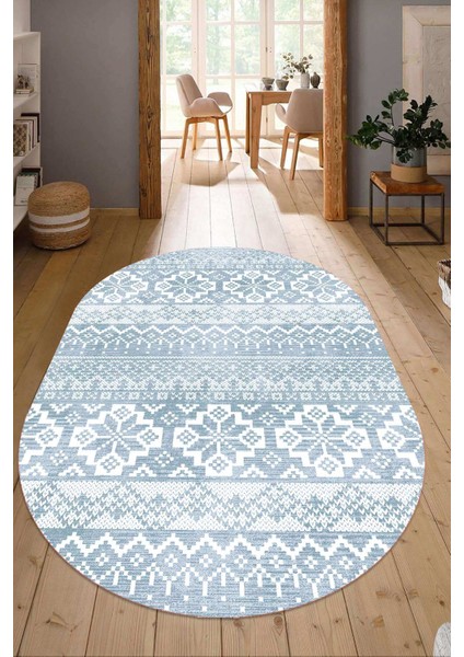 Dijital Baskılı Kaymaz Taban Yıkanabilir Oval Salon Halısı Mutfak Halısı Yolluk NDO-HT-989