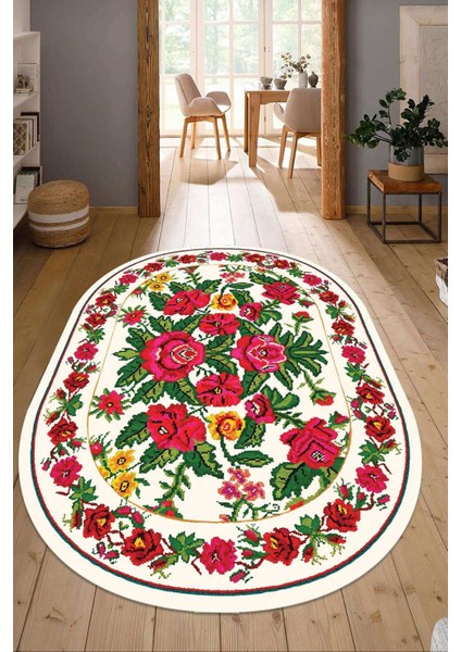 Dijital Baskılı Kaymaz Taban Yıkanabilir Oval Salon Halısı Mutfak Halısı Yolluk NDO-HY-1353