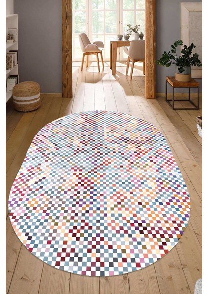 Dijital Baskılı Kaymaz Taban Yıkanabilir Oval Salon Halısı Mutfak Halısı Yolluk NDO-HY-887