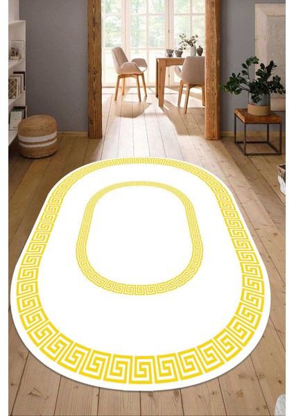Dijital Baskılı Kaymaz Taban Yıkanabilir Oval Salon Halısı Mutfak Halısı Yolluk NDO-SD-754