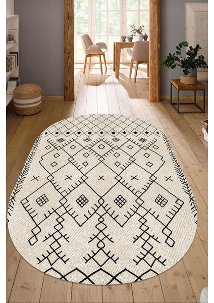Dijital Baskılı Kaymaz Taban Yıkanabilir Oval Salon Halısı Mutfak Halısı Yolluk NDO-SD-555