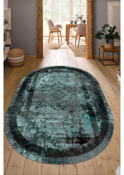 Dijital Baskılı Kaymaz Taban Yıkanabilir Oval Salon Halısı Mutfak Halısı Yolluk NDO-SD-279