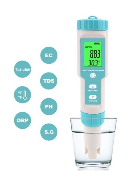 7in1 Ph Tds Ec Orp Deniz Suyu Ağırlık Tuzluluk Sıcaklık C-600 Ph Ölçer Su Kalitesi Monitörü fiyatları