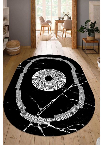 Dijital Baskılı Kaymaz Taban Yıkanabilir Oval Salon Halısı Mutfak Halısı Yolluk NDO-SD-594