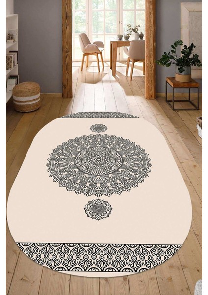 Dijital Baskılı Kaymaz Taban Yıkanabilir Oval Salon Halısı Mutfak Halısı Yolluk NDO-SD-619