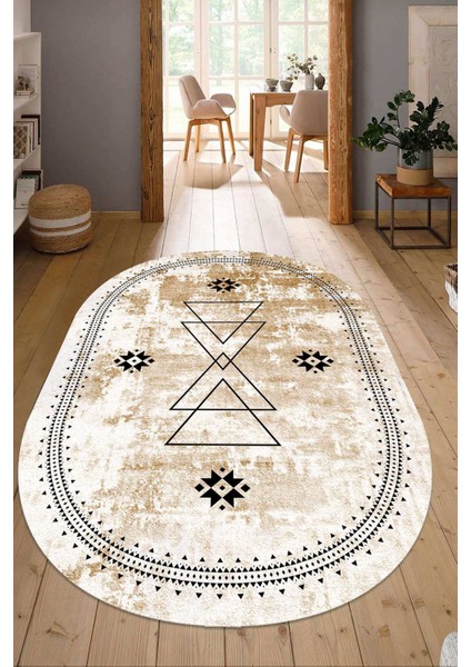 Dijital Baskılı Kaymaz Taban Yıkanabilir Oval Salon Halısı Mutfak Halısı Yolluk NDO-SD-1031