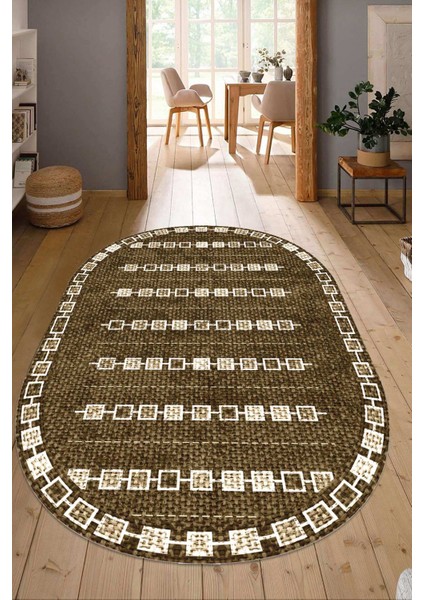 Dijital Baskılı Kaymaz Taban Yıkanabilir Oval Salon Halısı Mutfak Halısı Yolluk NDO-SD-1012