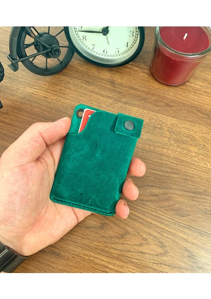 El Yapımı Deri 2 Bölmeli Çıtçıtlı Minimal Kartlık Cüzdan
