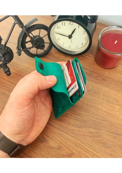 El Yapımı Deri 2 Bölmeli Çıtçıtlı Minimal Kartlık Cüzdan
