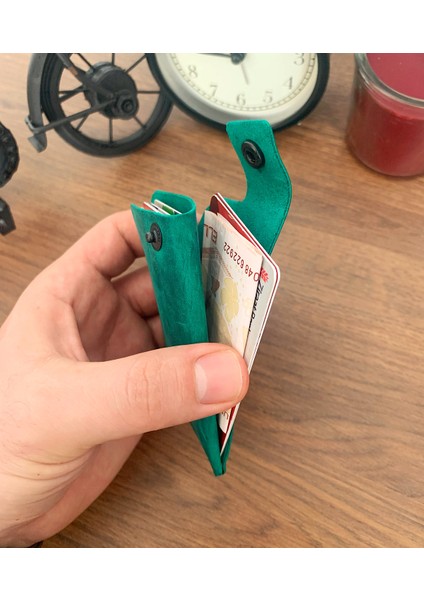 El Yapımı Deri 2 Bölmeli Çıtçıtlı Minimal Kartlık Cüzdan
