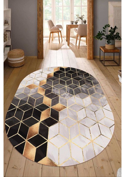 Dijital Baskılı Kaymaz Taban Yıkanabilir Oval Salon Halısı Mutfak Halısı Yolluk NDO-HT-322