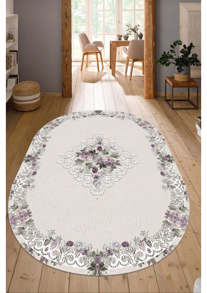 Dijital Baskılı Kaymaz Taban Yıkanabilir Oval Salon Halısı Mutfak Halısı Yolluk NDO-SD-404