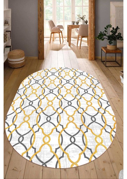 Dijital Baskılı Kaymaz Taban Yıkanabilir Oval Salon Halısı Mutfak Halısı Yolluk NDO-HY-1053