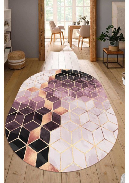 Dijital Baskılı Kaymaz Taban Yıkanabilir Oval Salon Halısı Mutfak Halısı Yolluk NDO-HT-323