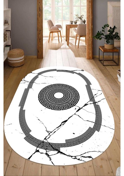 Dijital Baskılı Kaymaz Taban Yıkanabilir Oval Salon Halısı Mutfak Halısı Yolluk NDO-SD-593