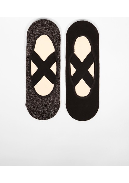 2'li Paket Asta Yoga Kadın Çorap Siyah / Simli Siyah