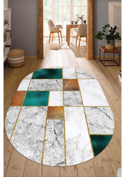 Dijital Baskılı Kaymaz Taban Yıkanabilir Oval Salon Halısı Mutfak Halısı Yolluk NDO-HY-1106
