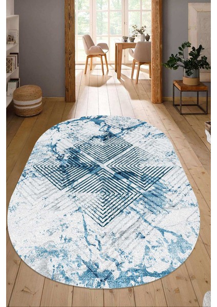 Dijital Baskılı Kaymaz Taban Yıkanabilir Oval Salon Halısı Mutfak Halısı Yolluk NDO-SD-1037
