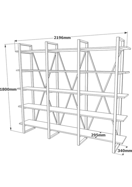 ML4 5 Raflı Iron Metal Kitaplık 220 x 34 x 180 cm