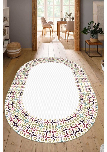 Dijital Baskılı Kaymaz Taban Yıkanabilir Oval Salon Halısı Mutfak Halısı Yolluk NDO-HY-1056