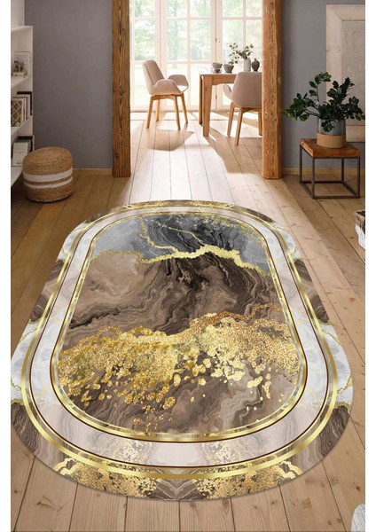 Dijital Baskılı Kaymaz Taban Yıkanabilir Oval Salon Halısı Mutfak Halısı Yolluk NDO-HY-1180