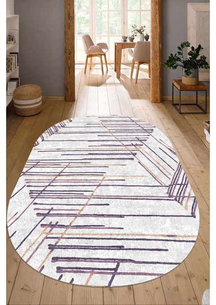 Dijital Baskılı Kaymaz Taban Yıkanabilir Oval Salon Halısı Mutfak Halısı Yolluk NDO-HT-354
