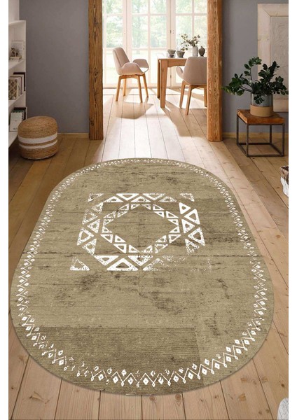 Dijital Baskılı Kaymaz Taban Yıkanabilir Oval Salon Halısı Mutfak Halısı Yolluk NDO-SD-1051