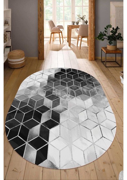 Dijital Baskılı Kaymaz Taban Yıkanabilir Oval Salon Halısı Mutfak Halısı Yolluk NDO-HT-324